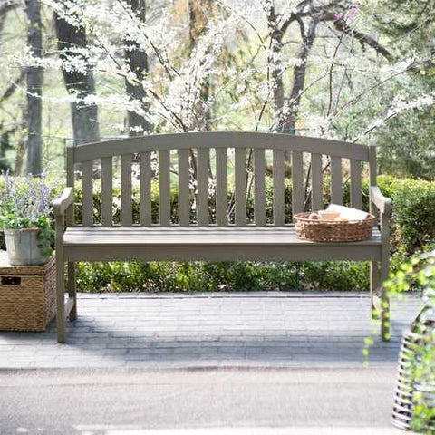 Image of Outdoor Curved Back 5-Ft Garden Bench with Arms in Driftwood Finish