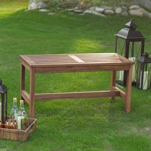 Image of 3-Ft Outdoor Backless Garden Bench in Dark Brown Wood Finish