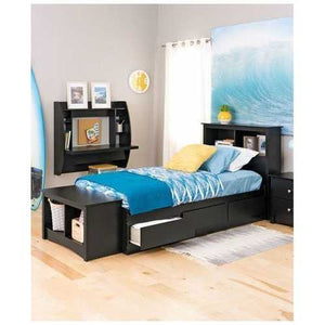 Twin XL Platform Bed with Bookcase Headboard & 3 Storage Drawers