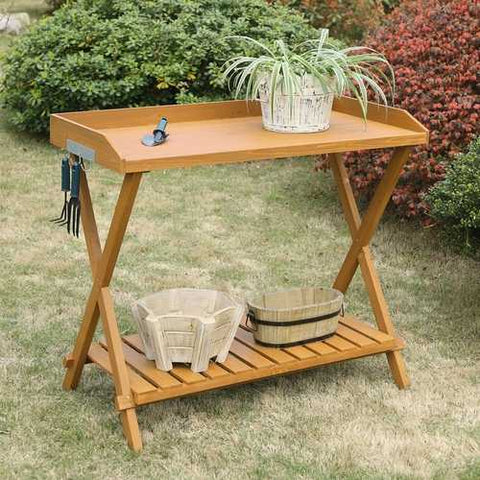 Image of Outdoor Folding Garden Table Potting Bench with Slatted Bottom