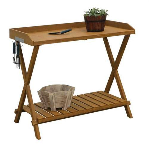 Image of Outdoor Folding Garden Table Potting Bench with Slatted Bottom