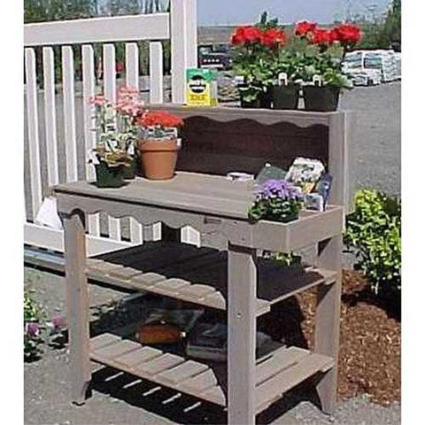 Image of Outdoor Cedar Wood Potting Bench Bakers Rack Garden Storage Table in Green