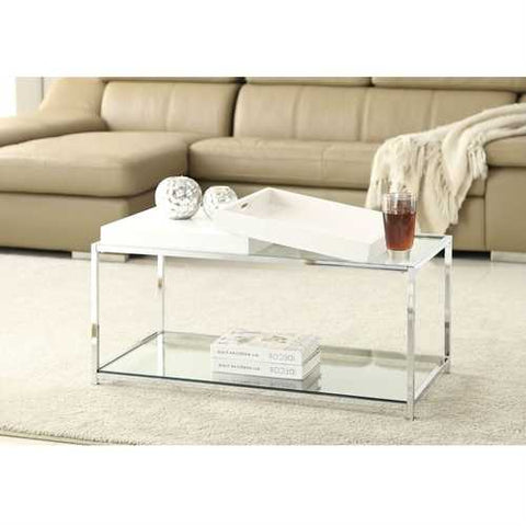 Image of Modern Chrome Metal Coffee Table with 2 White Removable Trays