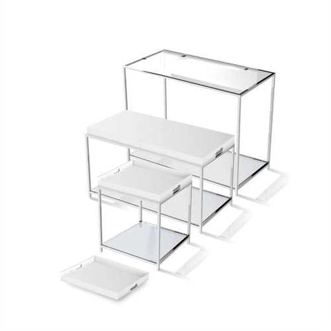 Image of Modern Chrome Metal Coffee Table with 2 White Removable Trays