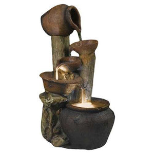 Clay Pot Style Indoor and Outdoor Fiberglass Illuminated Fountain