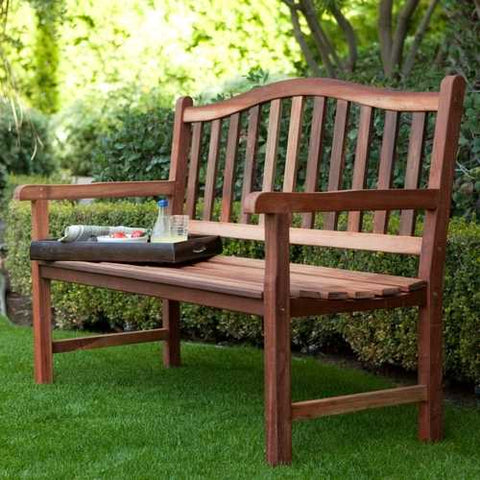 Image of 4-Ft Wood Garden Bench with Curved Arched Back and Armrests