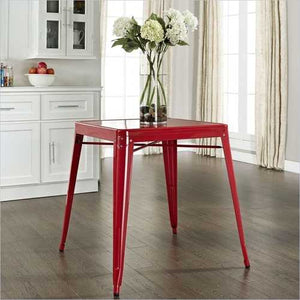 Modern Classic French Cafe Style Metal Dining Table in Red