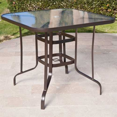 Image of 40-inch Outdoor Patio Dining Table with Glass Top and Umbrella Hole