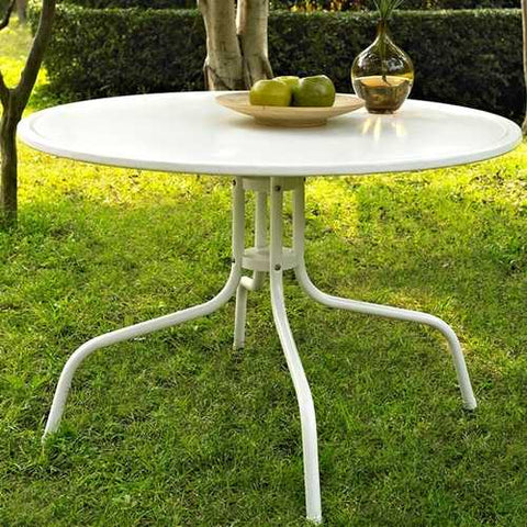 Image of Round Patio Dining Table in White Outdoor UV Resistant Metal