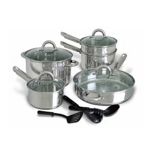 12-Piece Stainless Steel Cookware Set with Tempered Glass Lids