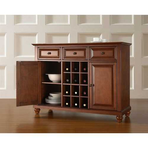 Image of Classic Cherry Wood Finish Dining Room Sideboard Buffet with Wine Storage