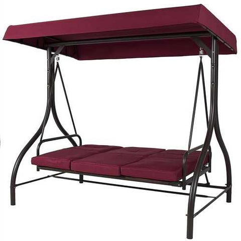 Image of Burgundy Outdoor Patio Deck Porch Canopy Swing with Cushions