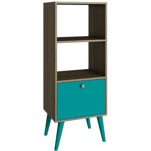 Modern Bookcase with Mid-Century Style Wood Legs in Oak Aqua Finish