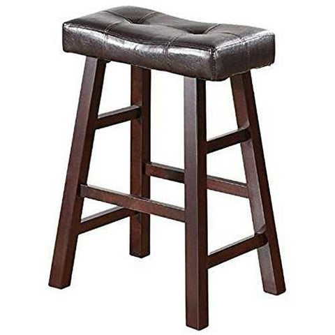 Image of Set of 2 - 24-inch Dark Cherry Counter Stools with Faux Leather Seat