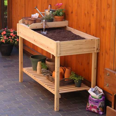 Image of Potting Bench Garden Planting Table in Unfinished Cedar Wood