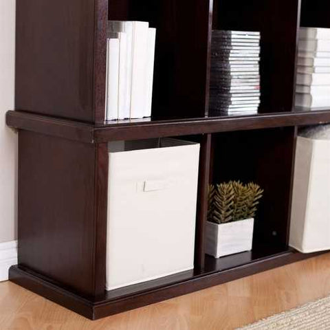 Image of Modern Brown Espresso Stacking Storage Unit 1-Shelf Bookcase with 3 Canvas Bins