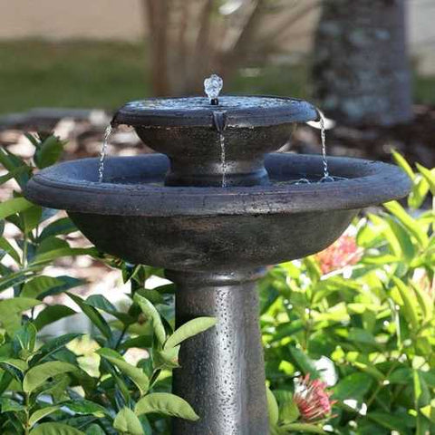 Image of 2-Tier Outdoor Solar Bird Bath Fountain in Oiled Bronze Finish Resin