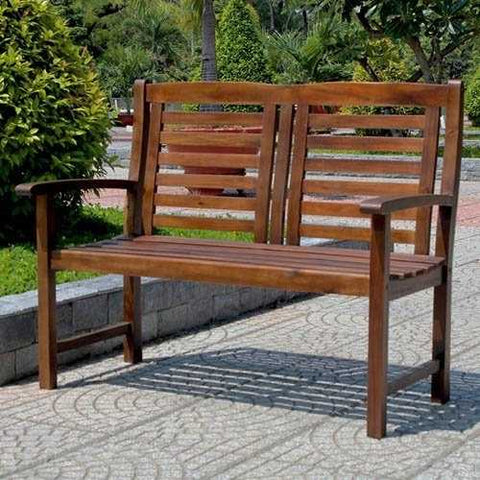 Image of Contemporary Outdoor 2-Seat Garden Bench with Weather Resistant Wood Finish