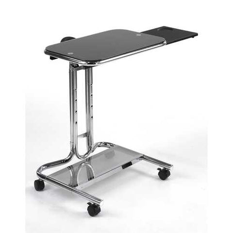 Image of Clear Glass Top Mobile Laptop Computer Cart Desk with Mouse Pad