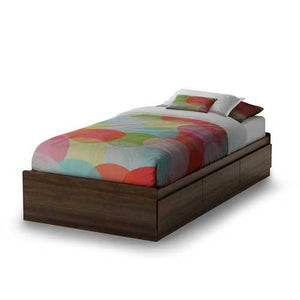 Twin size Platform Bed with 3 Storage Drawers in Mocha