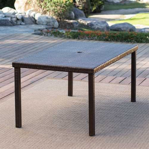 Image of Dark Brown 63-in Outdoor Resin Wicker Rectangular Patio Dining Table - Seats 6