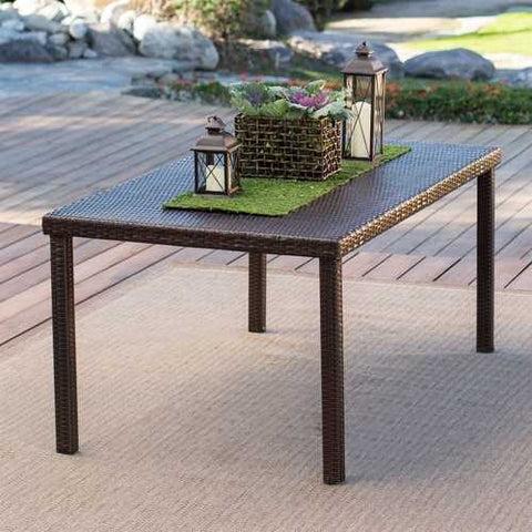 Image of Dark Brown 63-in Outdoor Resin Wicker Rectangular Patio Dining Table - Seats 6