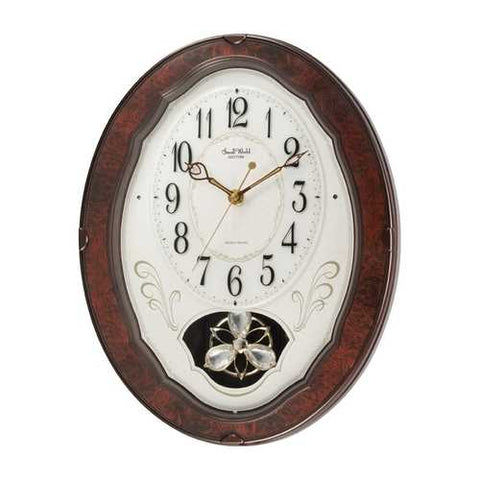 Image of Wood Frame Pendulum Wall Clock - Plays Melodies on the Hour