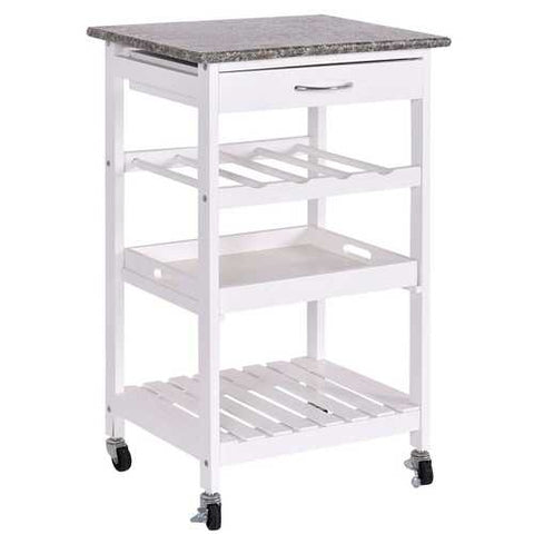 Image of Rolling White Wood Granite Top Kitchen Island Cart