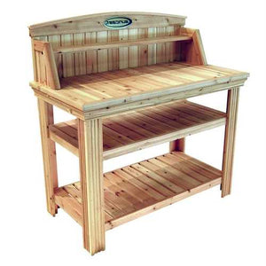 Natural Cedar Wood Potting Bench Garden Work Table with Shelves