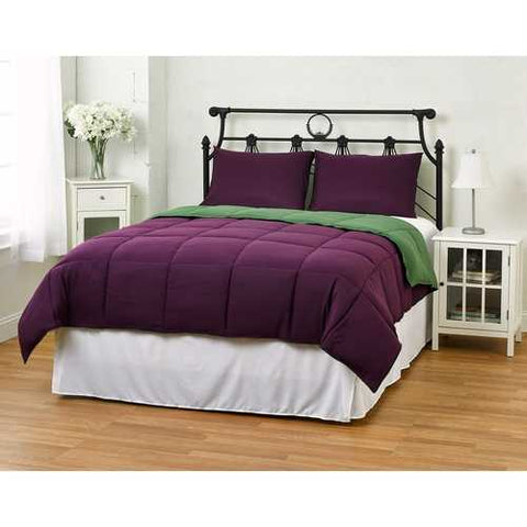 Image of Full/Queen size 3-Piece Green Purple Microfiber Comforter Set with 2 Shams