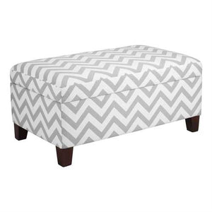 Grey & White Chevron Stripe Padded Storage Ottoman Bench