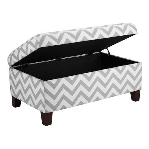 Image of Grey & White Chevron Stripe Padded Storage Ottoman Bench