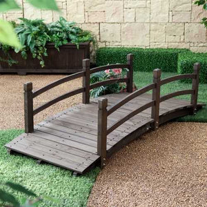 Dark Brown Stain 6-Ft Fir Wood Garden Bridge