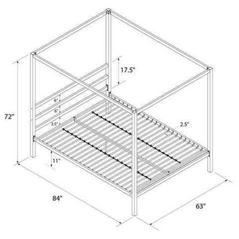 Image of Queen size Modern Canopy Bed in Sturdy Grey Metal