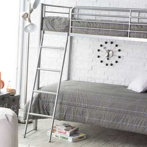 Image of Twin over Twin Durable Metal Bunk Bed with Ladder in Silver Finish