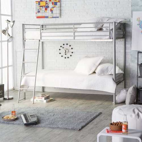 Image of Twin over Twin Durable Metal Bunk Bed with Ladder in Silver Finish