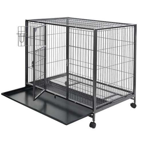 Image of Large 44'' x 29'' Non-Toxic Steel Metal Wire Dog Crate Cage on Wheels