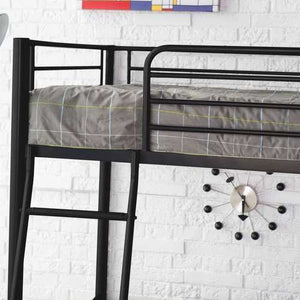 Twin over Twin Bunk Bed in Black Metal Finish with Ladder and Safety Rails