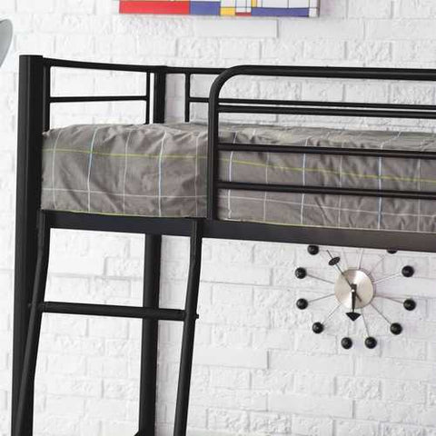 Image of Twin over Twin Bunk Bed in Black Metal Finish with Ladder and Safety Rails