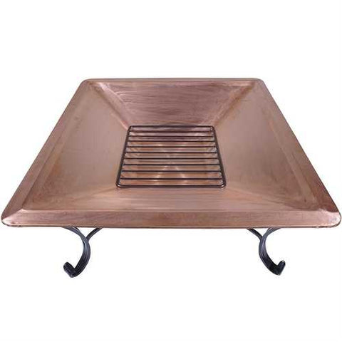 Image of Square 33-inch Solid Copper Fire Pit Bowl with Iron Stand and Screen