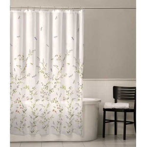 Floral Dragonfly Polyester Machine Washable Shower Curtain