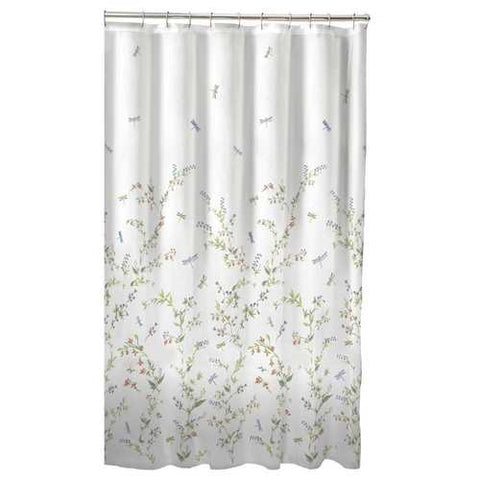 Image of Floral Dragonfly Polyester Machine Washable Shower Curtain