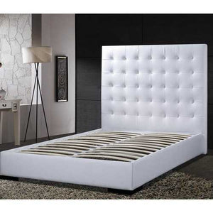 Queen size Modern Platform Bed with White Faux Leather Headboard