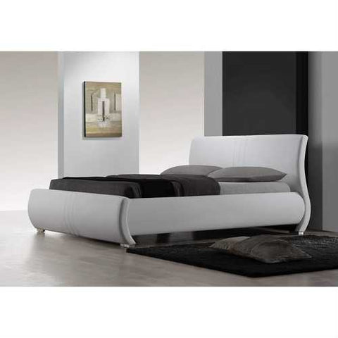 Image of King size White Upholstered Platform Bed with Curved Headboard