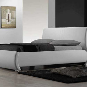 King size White Upholstered Platform Bed with Curved Headboard