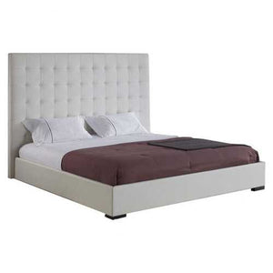 Queen size White Faux Leather Platform Bed with Button-Tufted Headboard