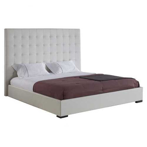 Image of Queen size White Faux Leather Platform Bed with Button-Tufted Headboard