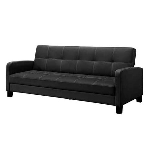 Image of Classic Black Faux Leather Futon Sofa Sleeper