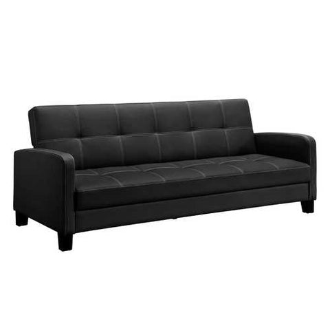 Image of Classic Black Faux Leather Futon Sofa Sleeper