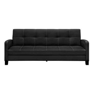 Classic Black Faux Leather Futon Sofa Sleeper